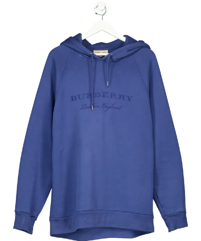 Fashionable Neutrals Burberry Blue Logo Embroidered Hoodie UK L