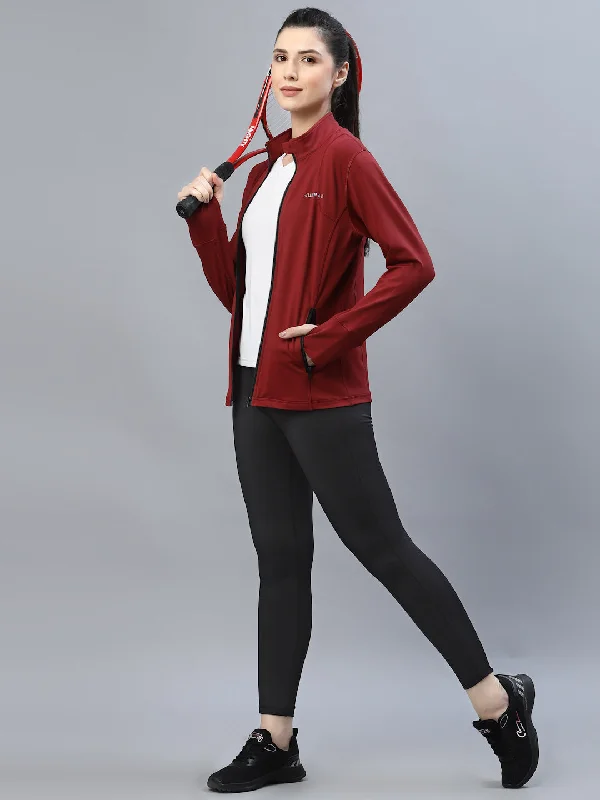 Relaxed Casualwear JUMP USA Women Maroon Solid Polyester Hiking Jacket