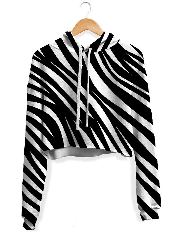 Sporty Minimalist Safari Print Fleece Crop Hoodie