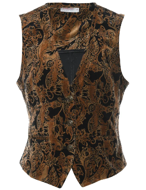 Retro Smart Floral Pattern Velvet Waistcoat - M