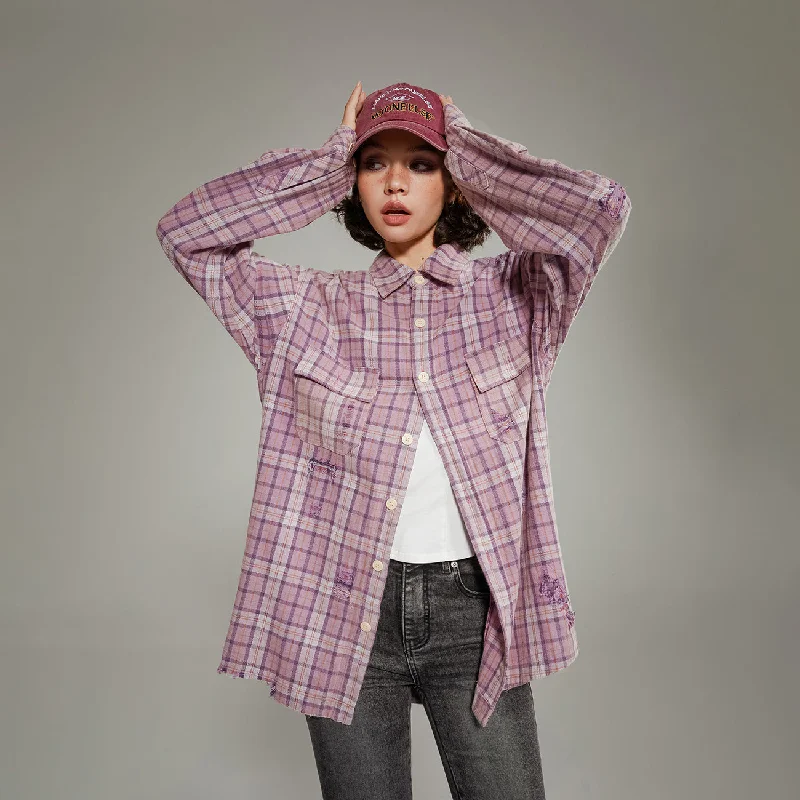 Relaxed Fit Look Checked Long Sleeve Boxy Shirt