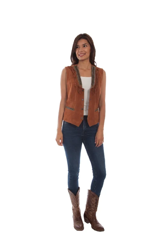 Sleek Casualwear Scully Womens Rust Leather Fringe Vest