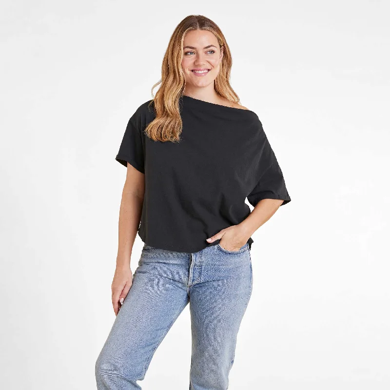 Contemporary Fit Vintage Cotton Off The Shoulder T-Shirt | Black