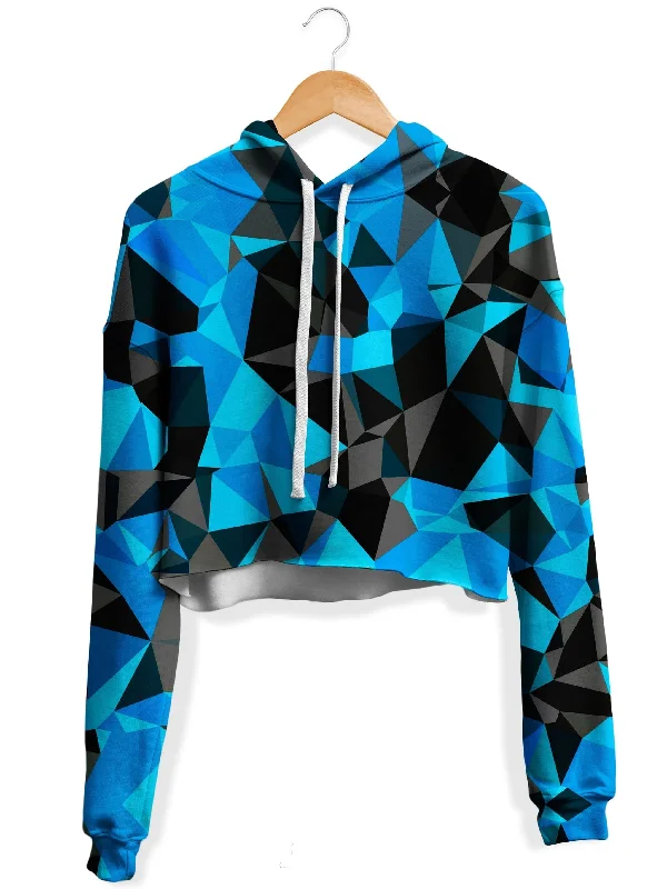 Preppy Sporty Blue and Black Geo Fleece Crop Hoodie