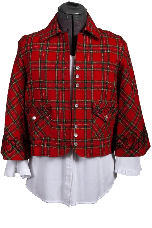 Relaxed Statement Scully Womens Red 100% Wool Tartan Plaid Jacket