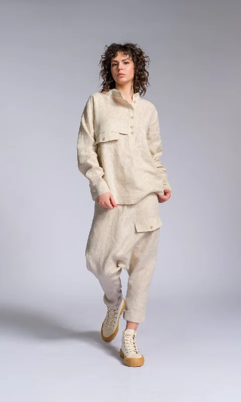 Sporty Modern Linen Shirt with Decorative Flap Pocket