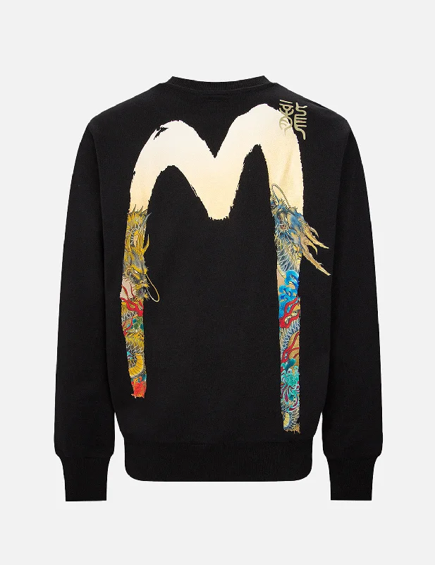 Monochrome Essentials Gradated Dragon-Duo Daicock Print Sweatshirt