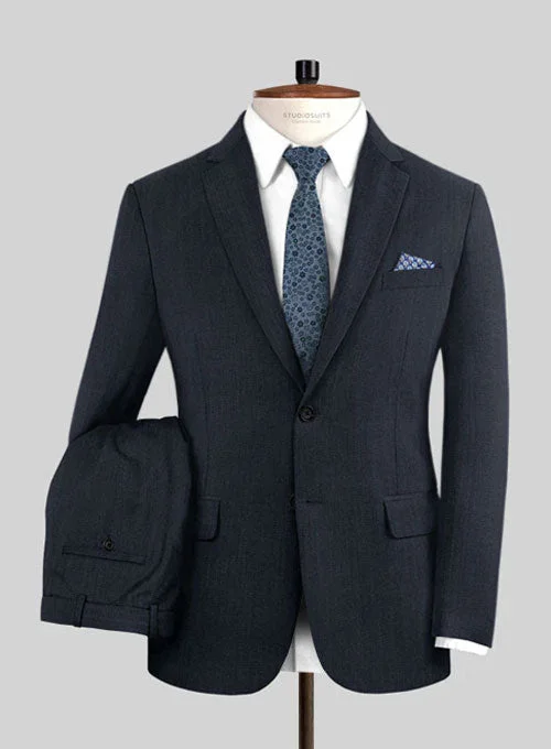 Urban Layered Napolean Self Satin Blue Wool Suit