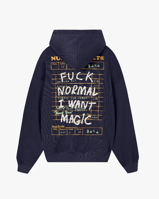 Casual Layers Look FUCK NORMAL HOODIE NAVY