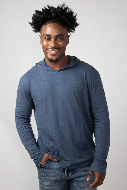 Clean Utility Slub Pullover Hoodie for Men in Indigo | 8705-INDIGO