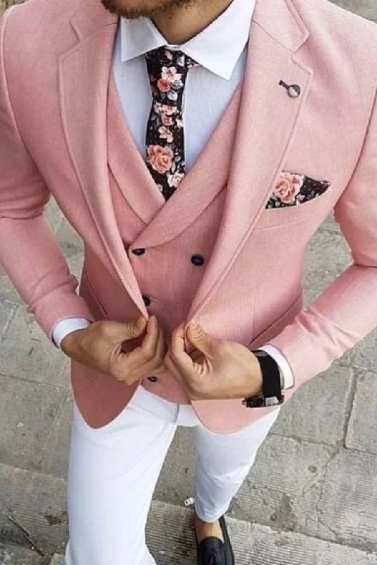 Sophisticated Edge Men Three Piece Suit Peach With White One Button Suits Wedding Grooms Suit Bespoke For Men