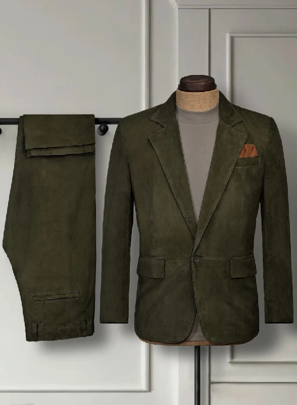 Urban Layering Olive Green Suede Leather Suit