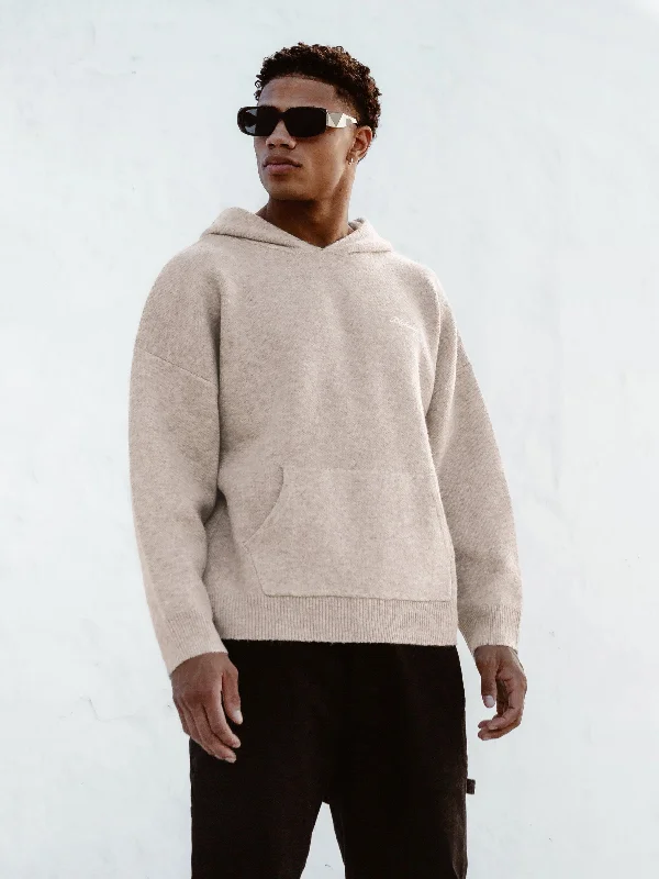 Neutral Fashion Relaxed Knitted Hoodie - Taupe