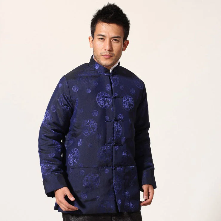Modern Grunge Mandarin Collar Dragon Pattern Brocade Wadded Chinese Jacket