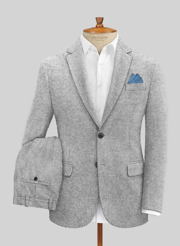 Retro Elegance Rope Weave Light Gray Tweed Suit