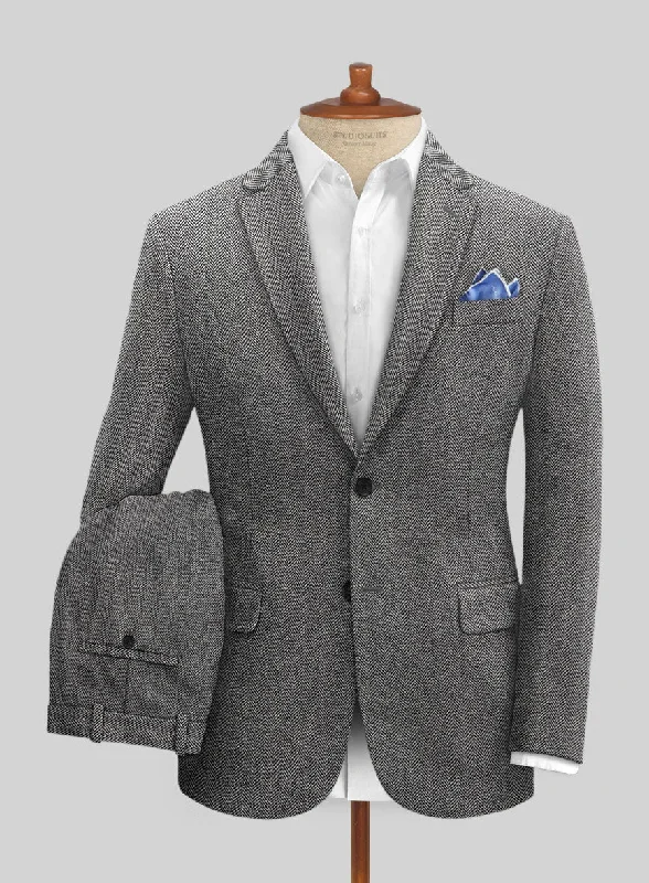 Bold Streetwear Vintage Herringbone Gray Tweed Suit