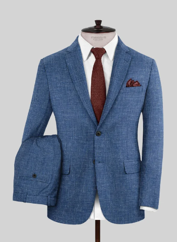 Minimal Earthy Italian Murano Portland Blue Wool Linen Suit