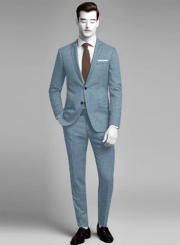 Tailored Street Napolean Stretch Light Blue Wool Suit