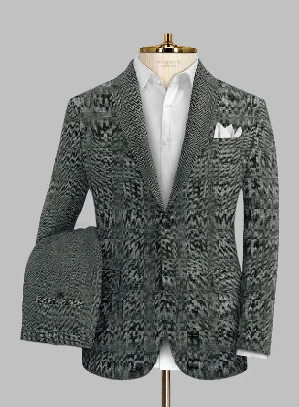 Casual Layers Look Solbiati Blue Green Herringbone Linen Suit