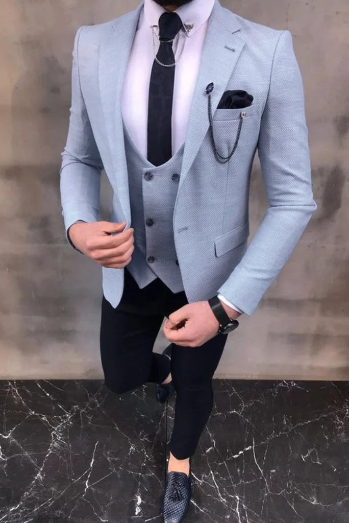 Chic Casualwear Men Three Piece Suit Sky Blue Slim Fit Suit Wedding Suit Formal Fashion Suit Bespoke Tailoring