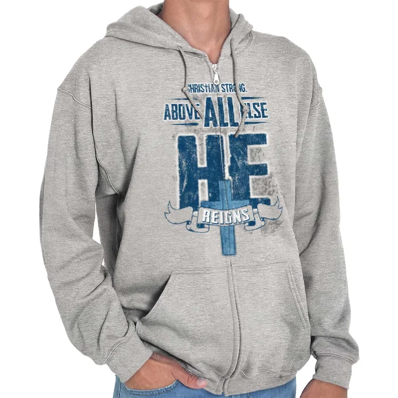 Relaxed Fashion He Reigns Zip Hoodie