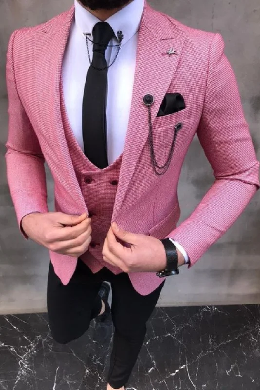 Everyday Utility Men Three Piece Suit Pink With Black Wedding Slim Fit Suit Party Wear Suits Bespoke For men