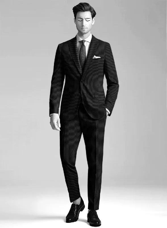 Clean Utility Napolean Slim Stripe Black Wool Suit