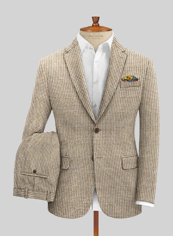 Elegant Casual Houndstooth Beige Tweed Suit