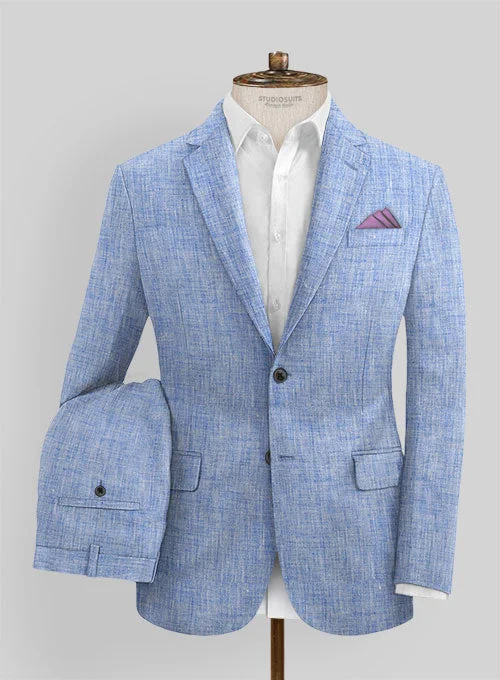 Modern Rugged Solbiati Artic Blue Linen Suit