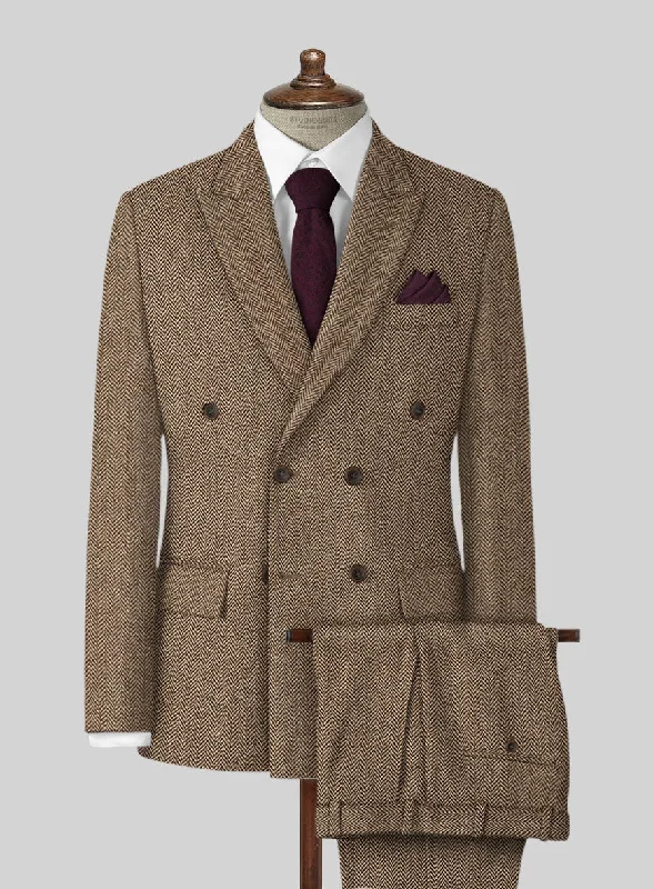 Vintage Retro Irish Brown Herringbone Tweed Suit