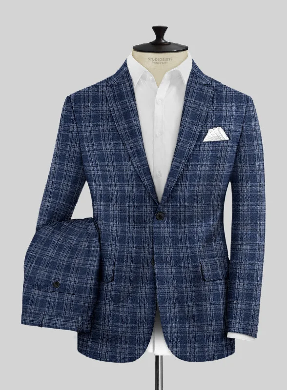 Structured Fit Noble Sandro Blue Wool Silk Linen Suit