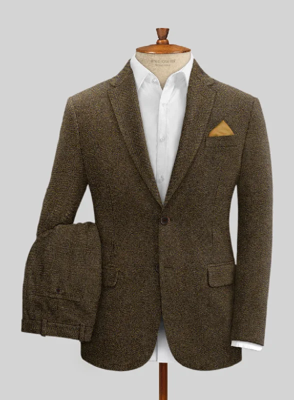 Elevated Monochrome Bottle Brown Herringbone Tweed Suit