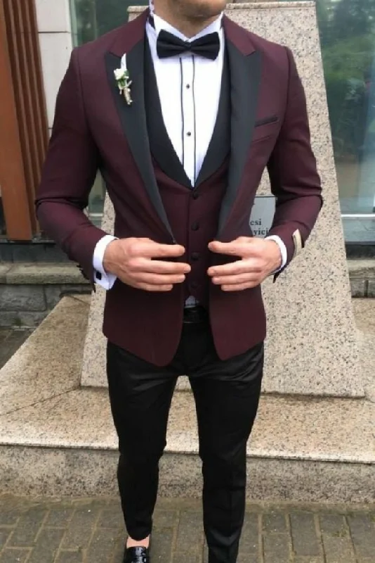 Modern Fitwear Men 3 Piece Suit Tuxedo Maroon Slim Fit Suit Wedding Suit, Dinner Suit, Fashion Party Wear Suits Bespoke Tailoring