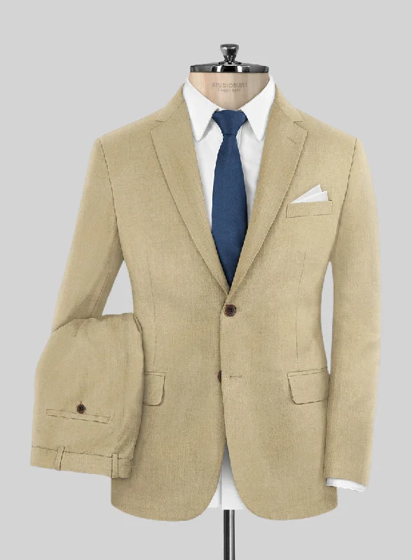 Neutral Patterns Stretch Beige Wool Suit