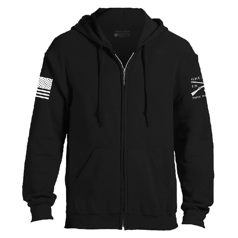 Minimalist Prints Grunt Style Basic Full-Zip Hoodie - Black