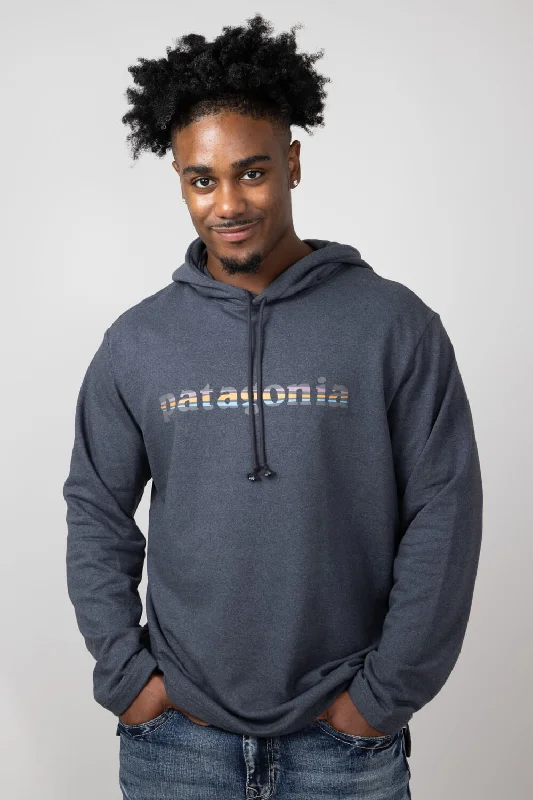 Elevated Monochrome Patagonia Men’s ’73 Lightweight Wildrise Logo Hoodie in Ink Black | 39695-INBK