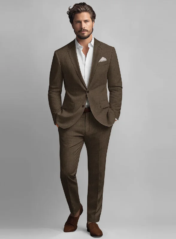 Casual Contemporary Italian Brown Linen Suit