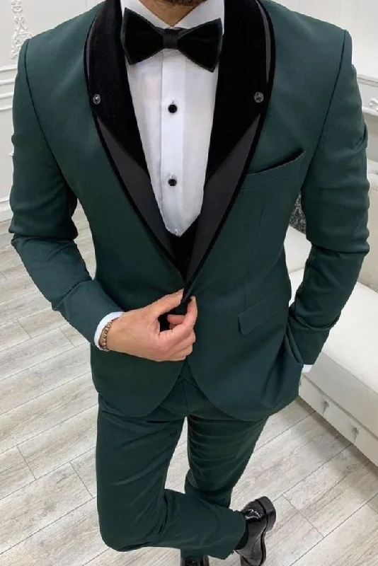 Neutral Patterns Men 3 Piece Suit Green Tuxedo Suit Slim Fit Suits, One Button Suit, Wedding Groom Suit, Bespoke For Men