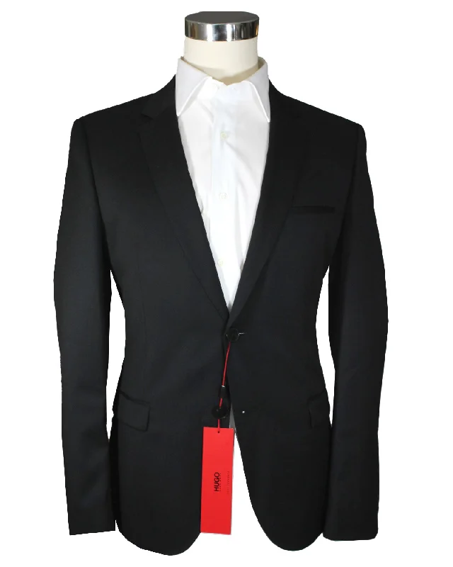 Elegant Casual Hugo Boss Sport Coat Black - Virgin Wool Blazer EU 52 / US 42 L Slim Fit REDUCED - SALE