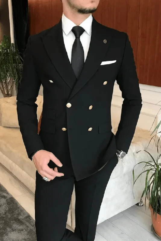 Soft Monochrome Double Breasted Black Suit Wedding Beach Suits Dinner Suit Formal Party Wear Suit Bespoke