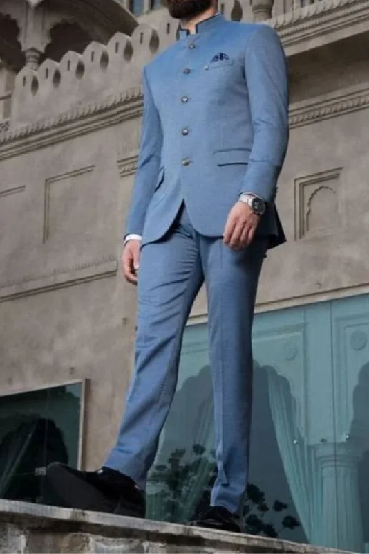 High-End Minimalism Men Blue Jodhpuri Bandgala Suit Indian Wedding Suit Formal Party Wear Suit Bespoke