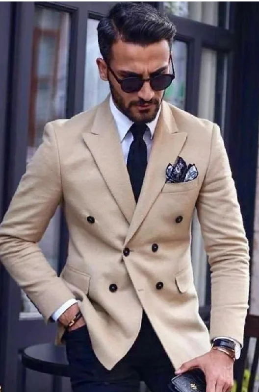 Contemporary Basics Men Beige Suit Double Breasted Suit Groomsmen Suit Slim Fit Suit Party Wear Suit men suits