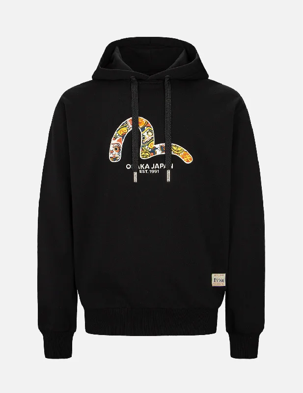 Sporty Elegance EVISU Squad Seagull Print Hooded Sweatshirt