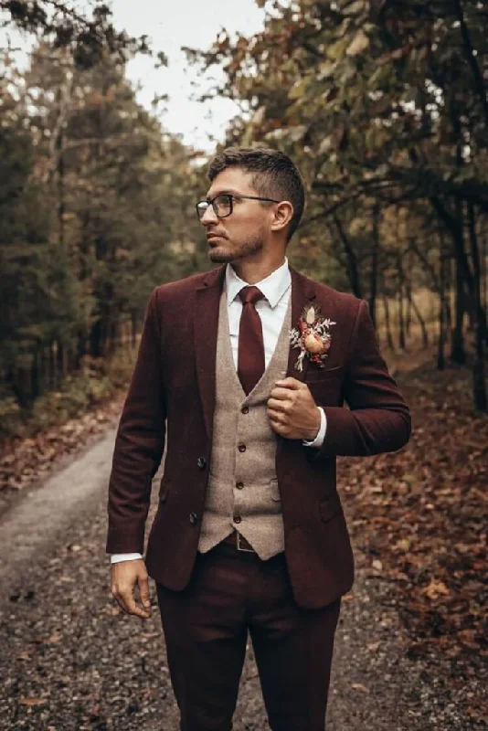 Sporty Essentials Men maroon tweed suits 3 suits, wedding suits, Men Dinner suits, Groom Wear, Men slim fit suits