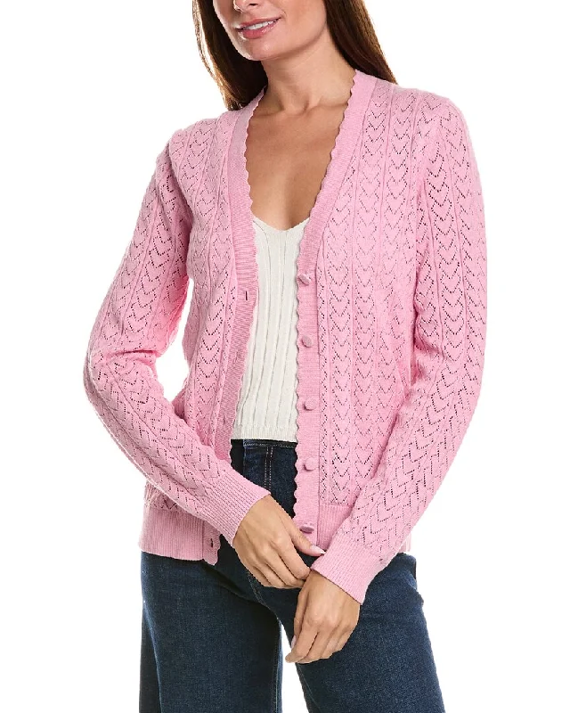 Minnie Rose Heart Pointelle Cashmere-Blend Cardigan