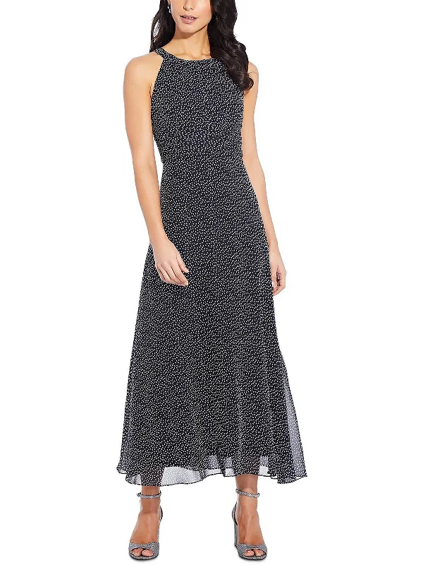 Tailored Edge Designer style Romantic and fresh Petites Womens Chiffon Polka Dot Maxi Dress