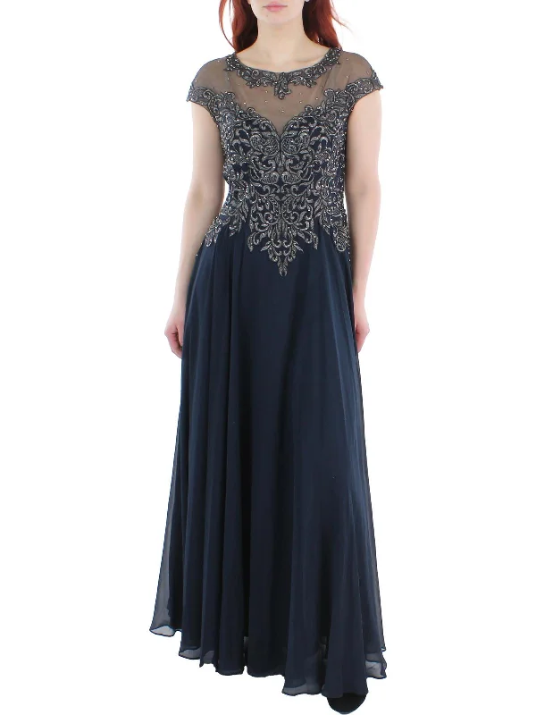 Rugged Basics Elegant design Diamond series Petites Womens Embellished Illusion Evening Dress