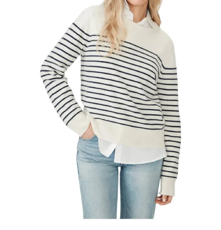 The Betty Cashmere Sweater In Cream/navy