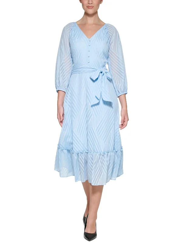 Relaxed Casualwear Simple style Celebrity style Womens Jacquard Button Down Midi Dress