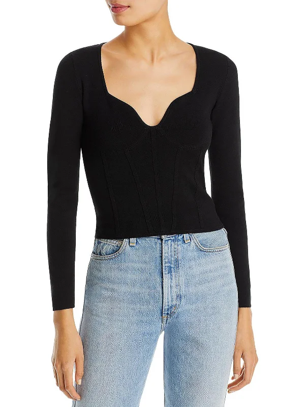 Womens Scalloped Crop Pullover Sweater